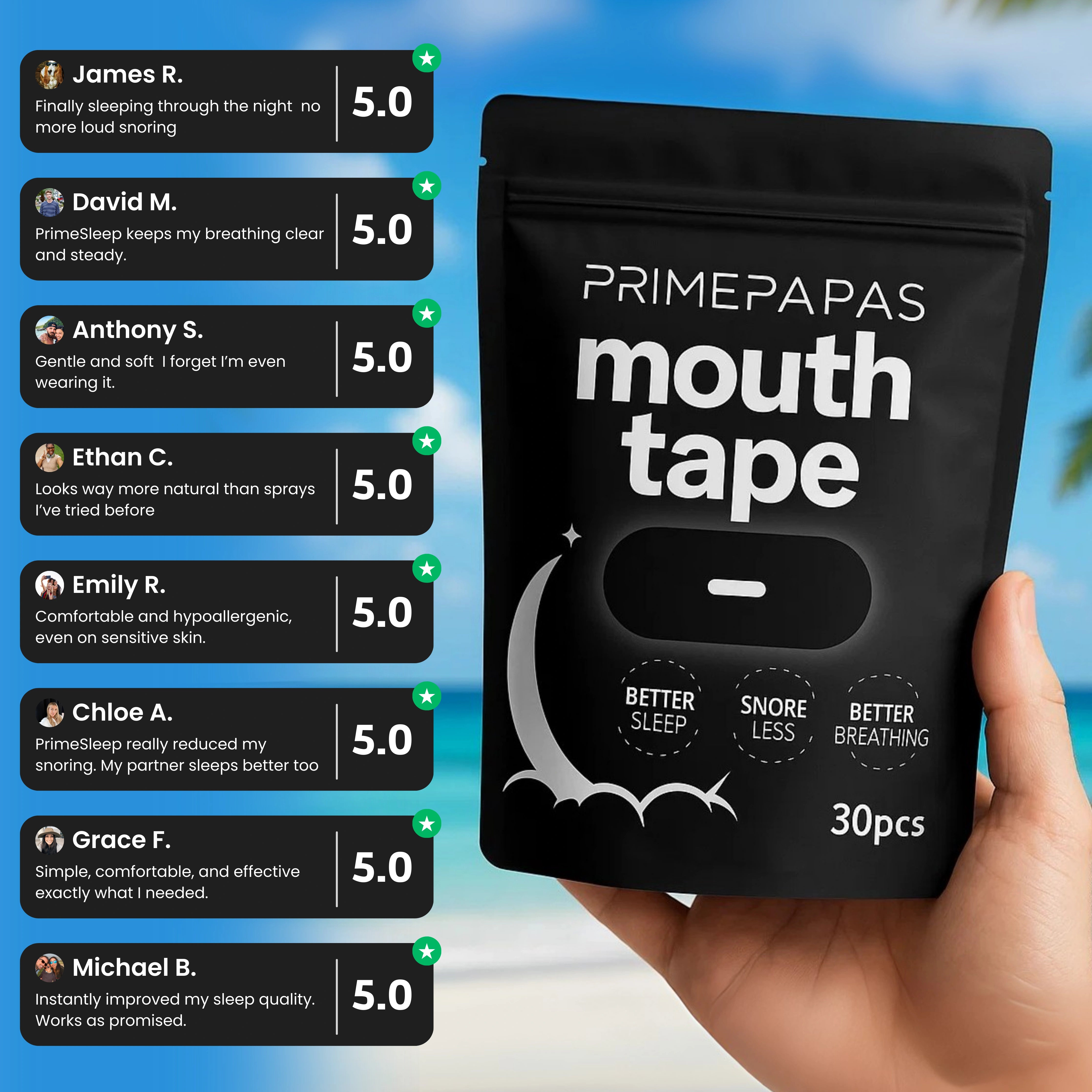 PrimeSleep - Mouth Tape for Nose Breathing & Snore-Free Nights